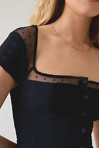 UO Lights Out Square Neck Short Sleeve Fitted Blouse