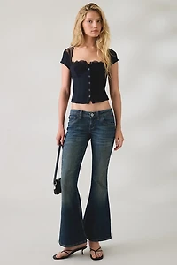 UO Lights Out Square Neck Short Sleeve Fitted Blouse