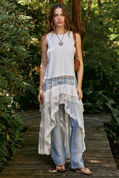 Kimchi Blue After Glow Tiered Mesh + Lace Maxi Tank Top