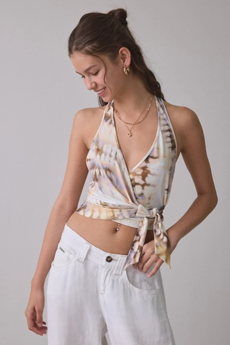 UO Sadee Plunging Wrap Cropped Tank Top