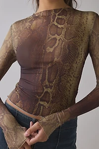 I.AM.GIA Izar Snake Print Mesh Long Sleeve Top