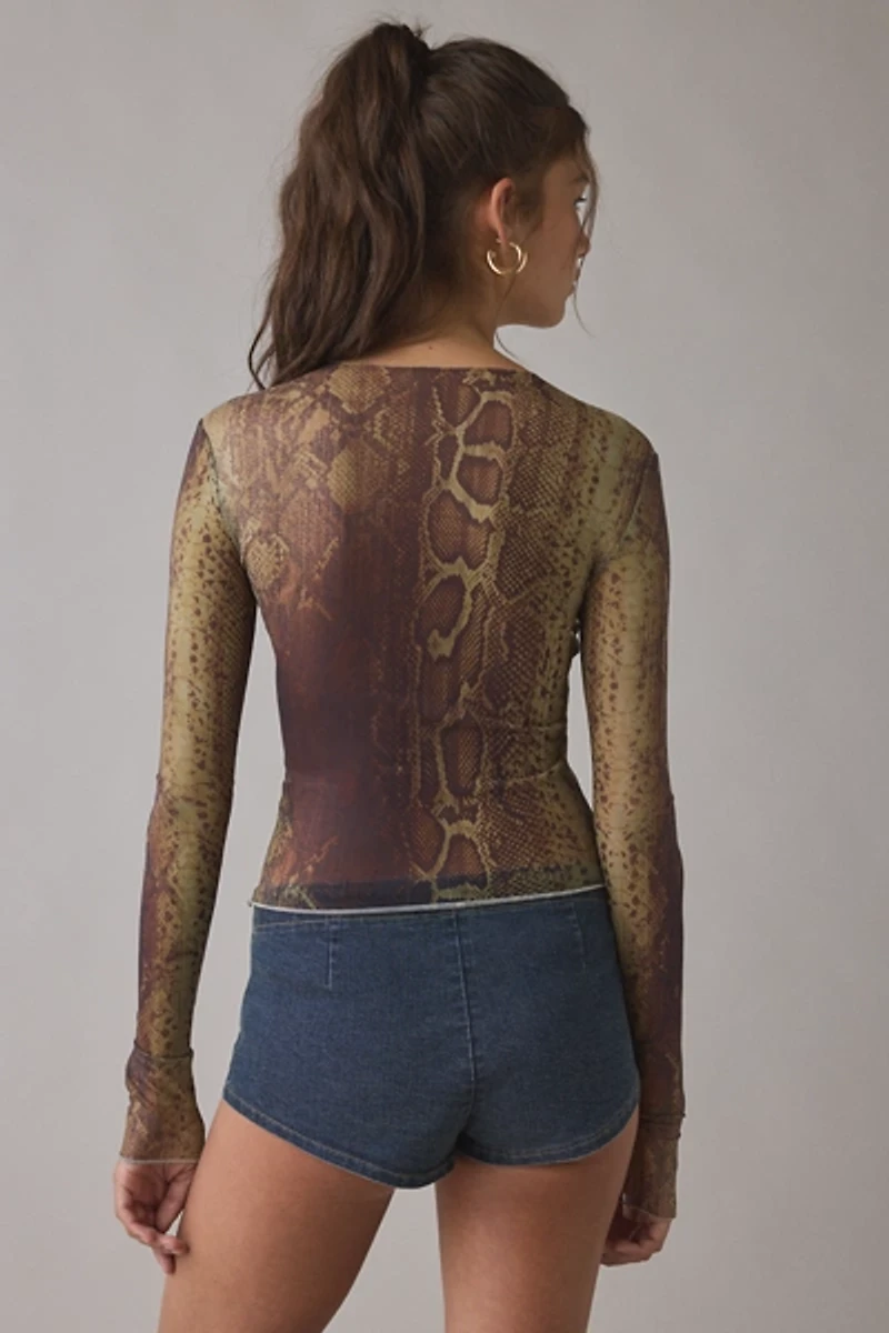 I.AM.GIA Izar Snake Print Mesh Long Sleeve Top