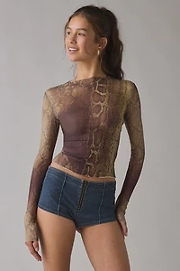 I.AM.GIA Izar Snake Print Mesh Long Sleeve Top