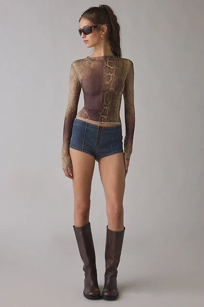 I.AM.GIA Izar Snake Print Mesh Long Sleeve Top