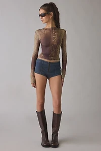 I.AM.GIA Izar Snake Print Mesh Long Sleeve Top