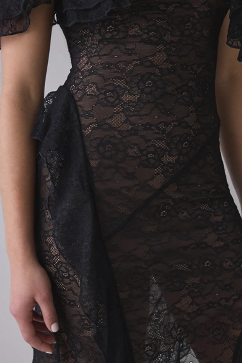 I.AM.GIA Julietta Asymmetric Ruffle Lace Maxi Dress