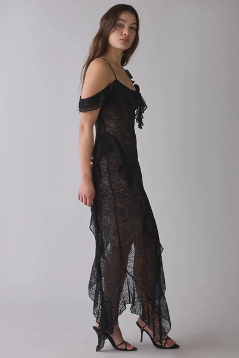 I.AM.GIA Julietta Asymmetric Ruffle Lace Maxi Dress