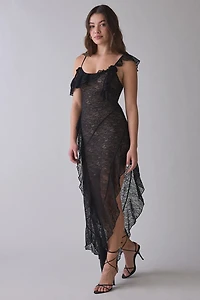 I.AM.GIA Julietta Asymmetric Ruffle Lace Maxi Dress