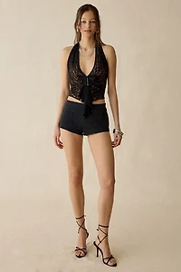 I.AM.GIA Emilia Sheer Mesh Butterfly Detail Halter Neck Top