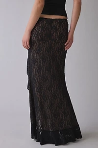 I.AM.GIA Emilia Asymmetric Ruffle Slit Lace Maxi Skirt