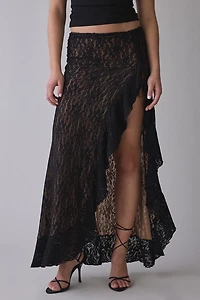 I.AM.GIA Emilia Asymmetric Ruffle Slit Lace Maxi Skirt