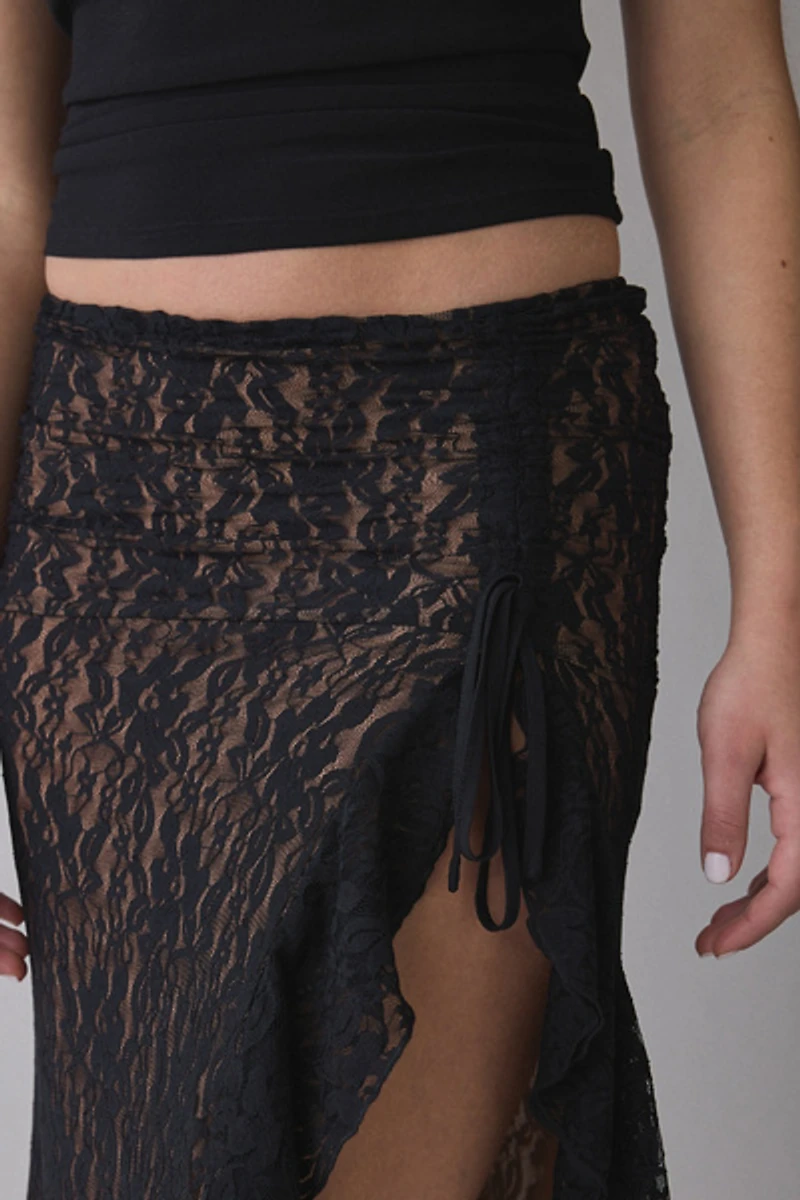 I.AM.GIA Emilia Asymmetric Ruffle Slit Lace Maxi Skirt