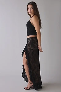 I.AM.GIA Emilia Asymmetric Ruffle Slit Lace Maxi Skirt
