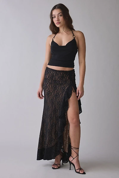 I.AM.GIA Emilia Asymmetric Ruffle Slit Lace Maxi Skirt