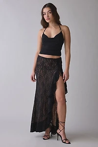 I.AM.GIA Emilia Asymmetric Ruffle Slit Lace Maxi Skirt