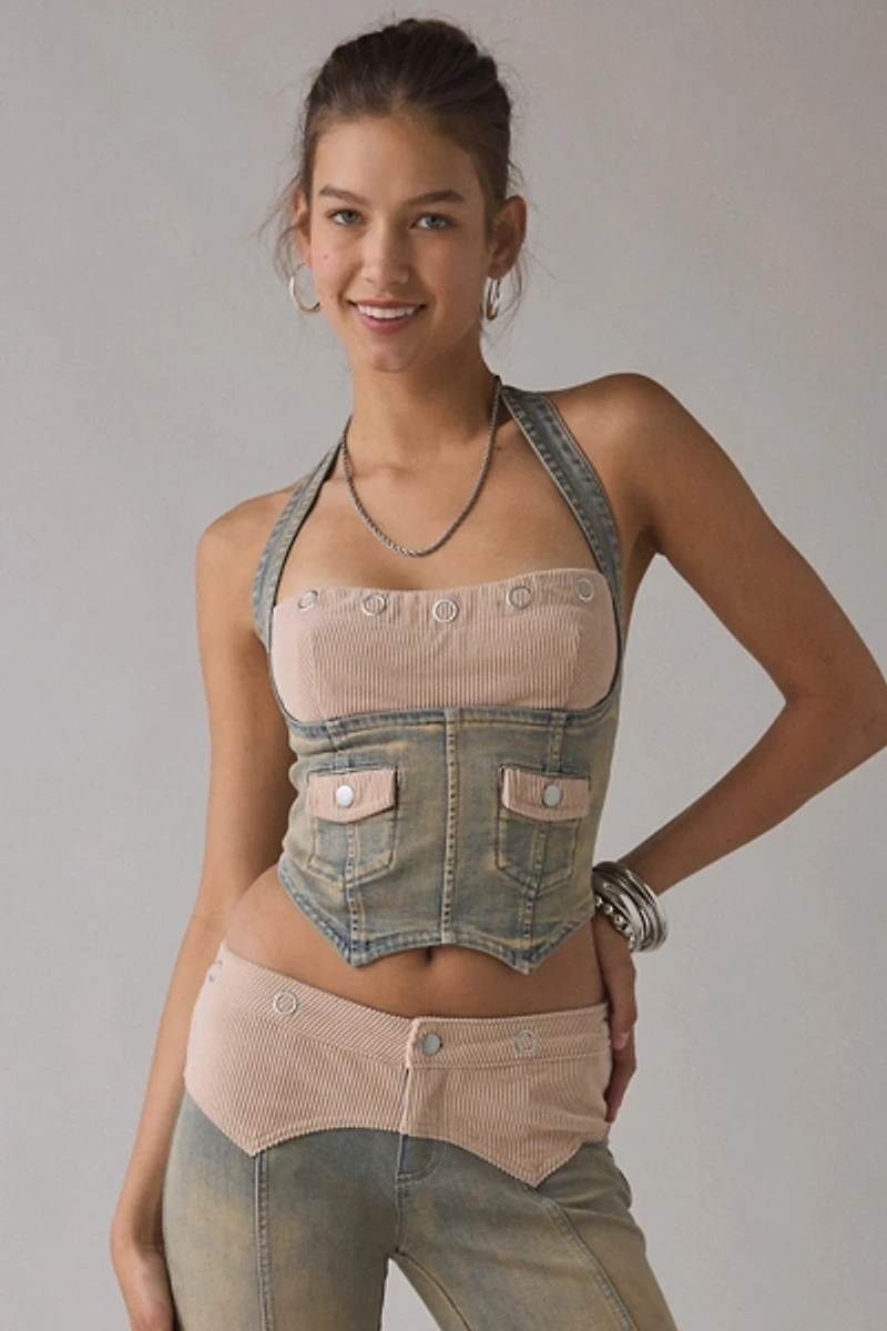 I.AM.GIA Tommie Halter Neck Denim Corset Top