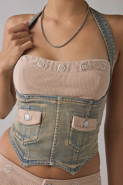 I.AM.GIA Tommie Halter Neck Denim Corset Top