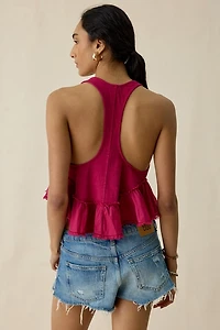 BDG Millie Raw-Edge Ruffle Racerback Crop Tank Top