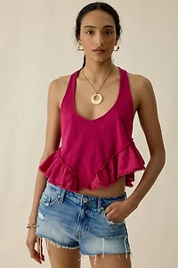 BDG Millie Raw-Edge Ruffle Racerback Crop Tank Top