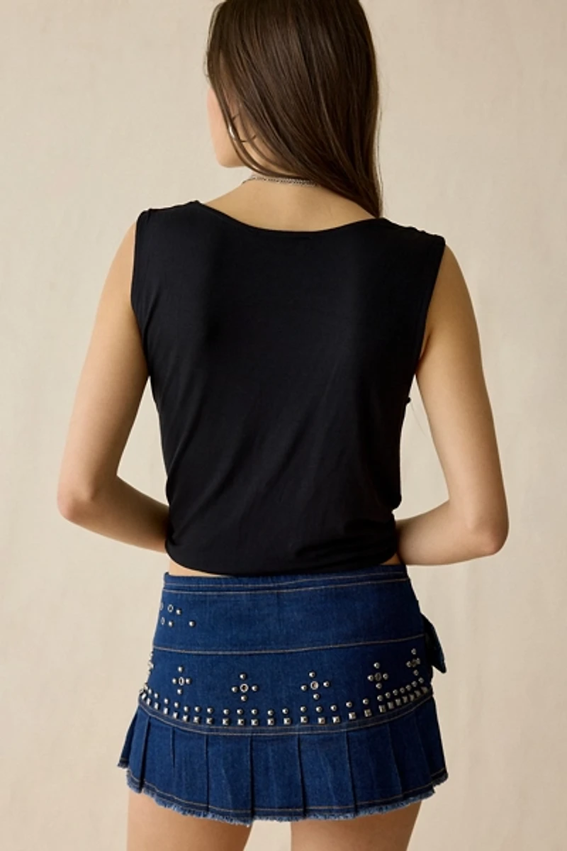 I.AM.GIA Mason Belted Low-Rise Pleated Denim Mini Skirt