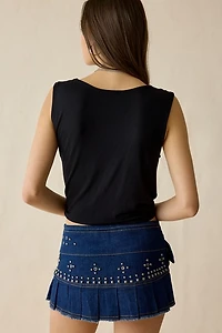 I.AM.GIA Mason Belted Low-Rise Pleated Denim Mini Skirt