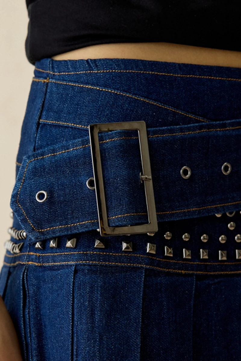 I.AM.GIA Mason Belted Low-Rise Pleated Denim Mini Skirt