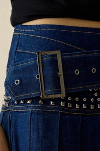 I.AM.GIA Mason Belted Low-Rise Pleated Denim Mini Skirt