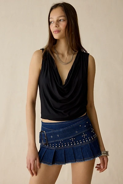 I.AM.GIA Mason Belted Low-Rise Pleated Denim Mini Skirt