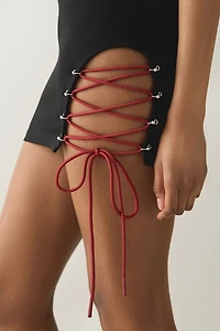 I.AM.GIA. Onyx Lace-Up Grommet Halter Neck Mini Dress