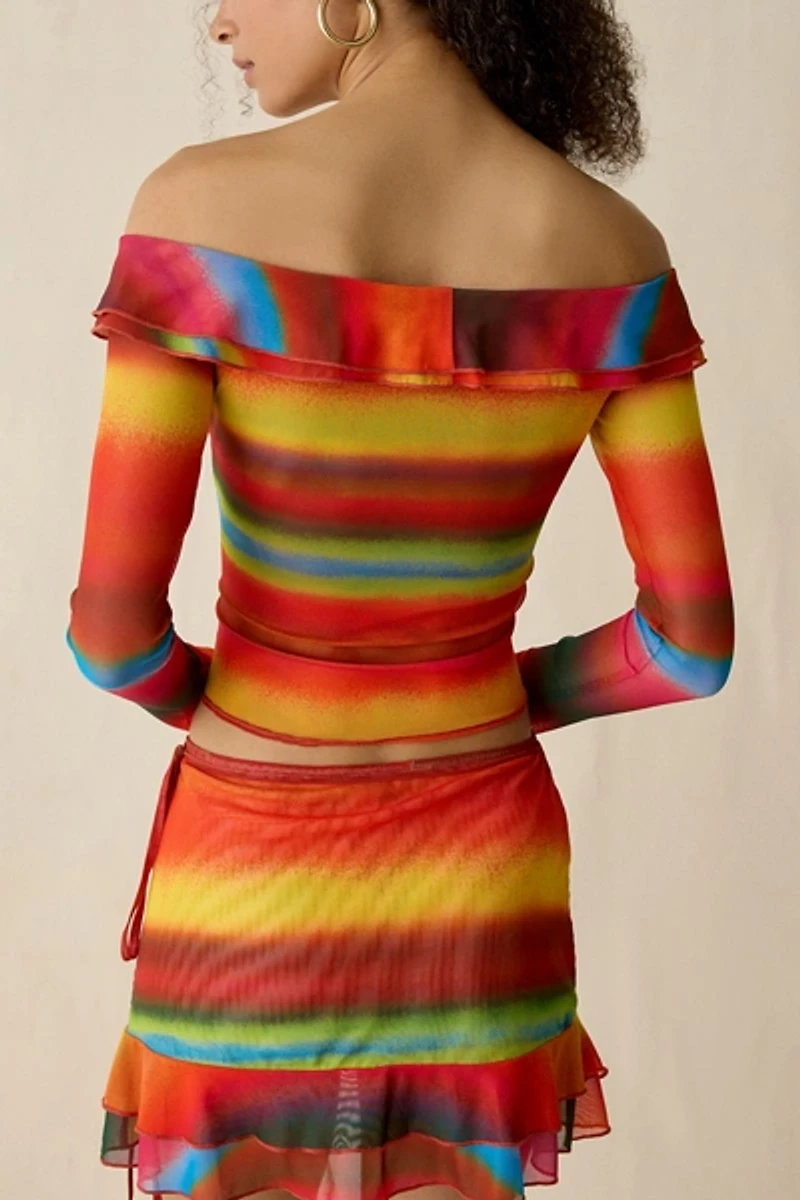 I.AM.GIA. Mariska Ruffle Mesh Long Sleeve Off-The-Shoulder Top