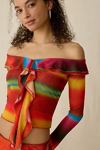 I.AM.GIA. Mariska Ruffle Mesh Long Sleeve Off-The-Shoulder Top