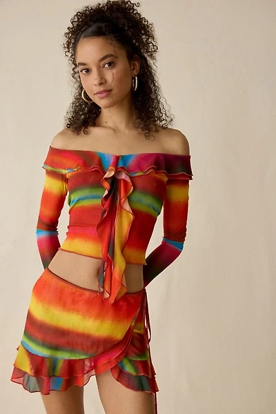 I.AM.GIA. Mariska Ruffle Mesh Long Sleeve Off-The-Shoulder Top