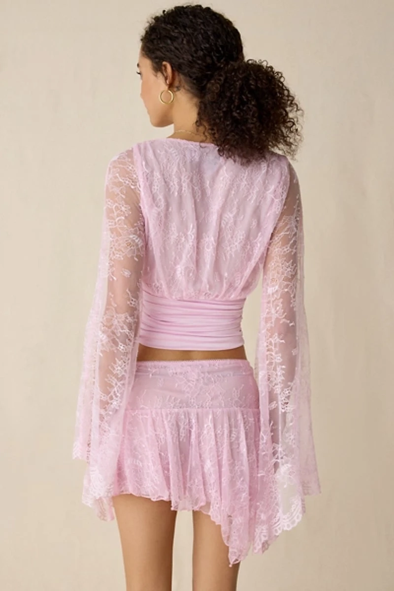 I.AM.GIA. Stevie Sheer Lace Bell Sleeve Crop Top