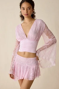 I.AM.GIA. Stevie Sheer Lace Bell Sleeve Crop Top
