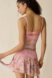 I.AM.GIA. Silo Mesh Lace Trim Asymmetric Hanky Hem Mini Skirt