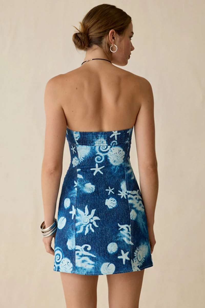 BDG Surfs Up Lace-Up Strapless Denim Mini Dress
