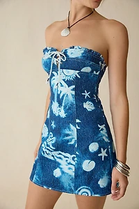 BDG Surfs Up Lace-Up Strapless Denim Mini Dress