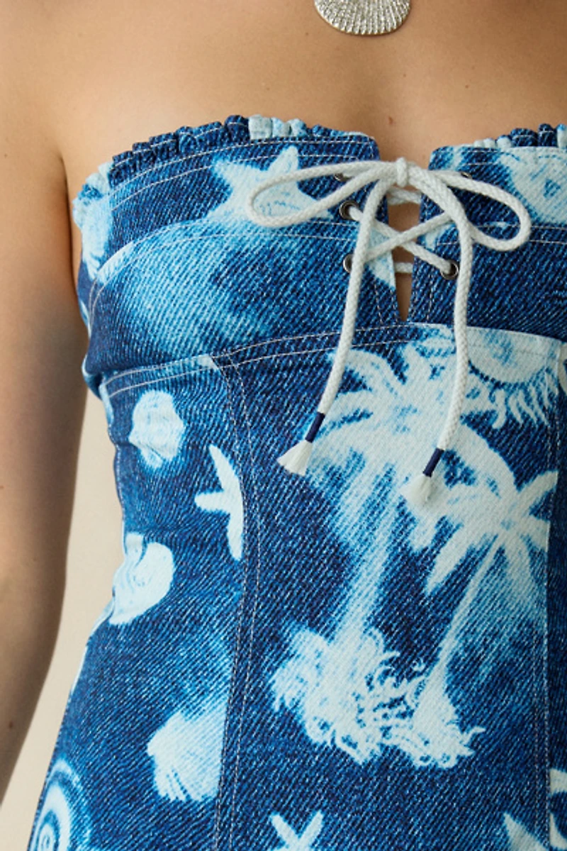 BDG Surfs Up Lace-Up Strapless Denim Mini Dress