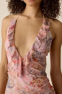 I.AM.GIA. Vira Mesh Ruffle Halter Neck Mini Dress