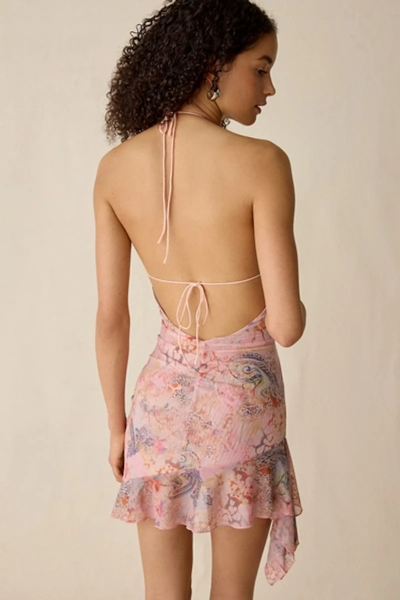 I.AM.GIA. Vira Mesh Ruffle Halter Neck Mini Dress