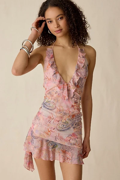 I.AM.GIA. Vira Mesh Ruffle Halter Neck Mini Dress