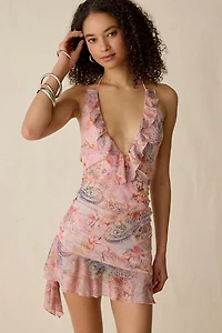 I.AM.GIA. Vira Mesh Ruffle Halter Neck Mini Dress