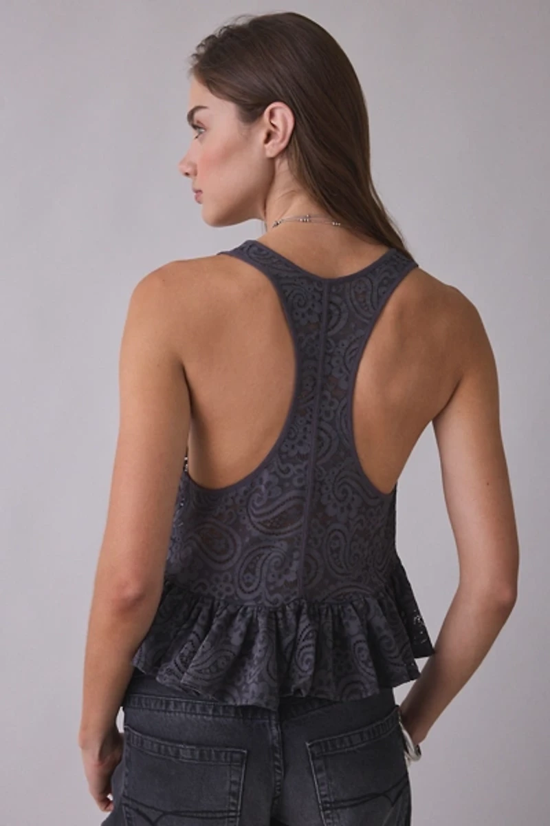 Kimchi Blue Lillie Sheer Lace Ruffle Tank Top