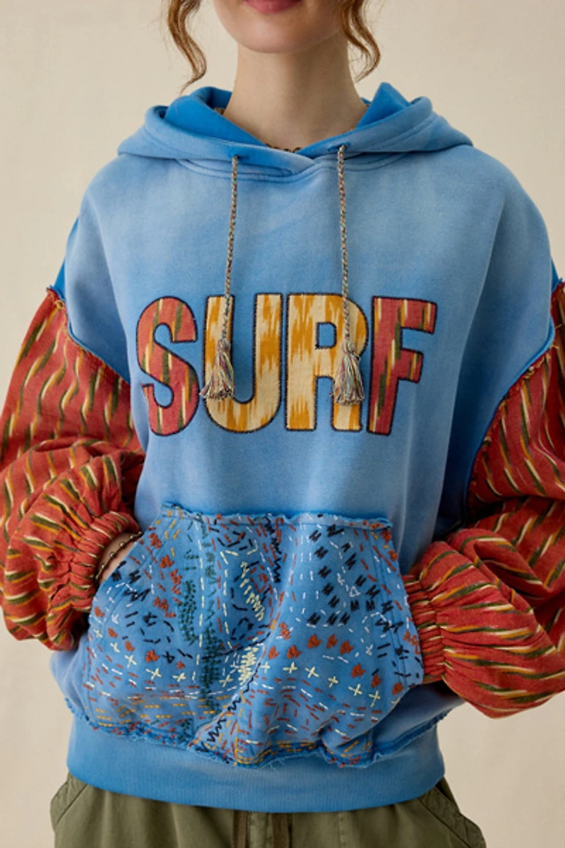 BDG Bayside Graphic Patchwork Oversized Hoodie Sweatshirt
