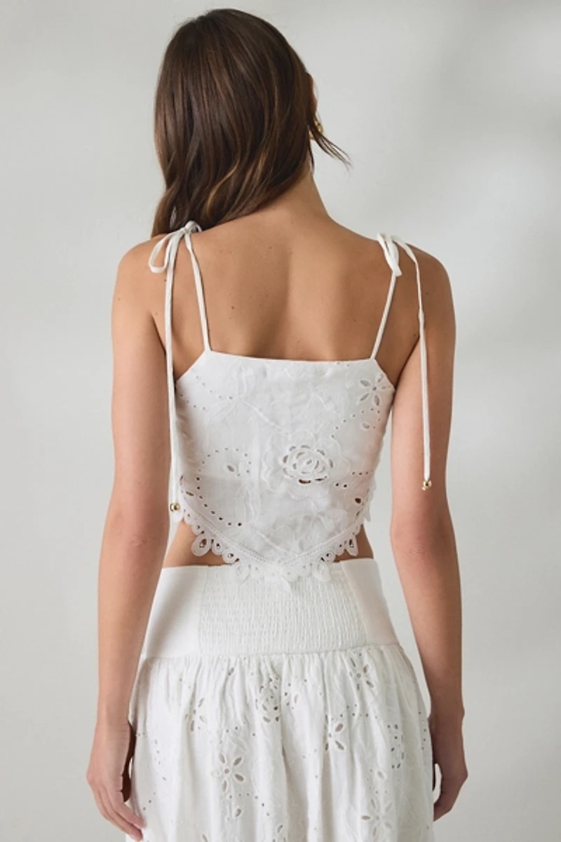 En Saison Analize Eyelet Lace Tie-Strap Tank Top