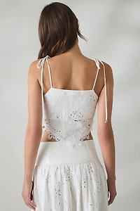 En Saison Analize Eyelet Lace Tie-Strap Tank Top