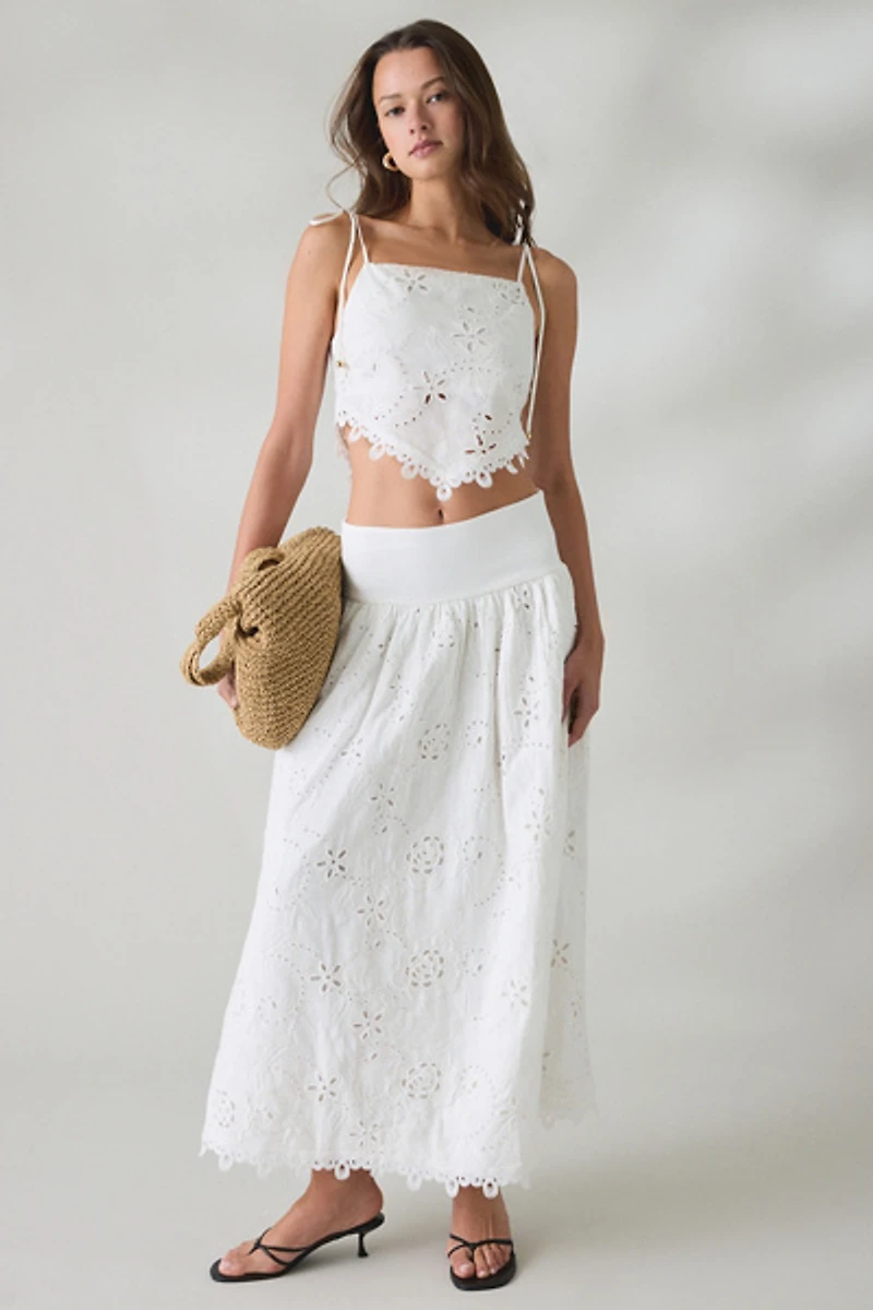 En Saison Analize Eyelet Lace Tie-Strap Tank Top
