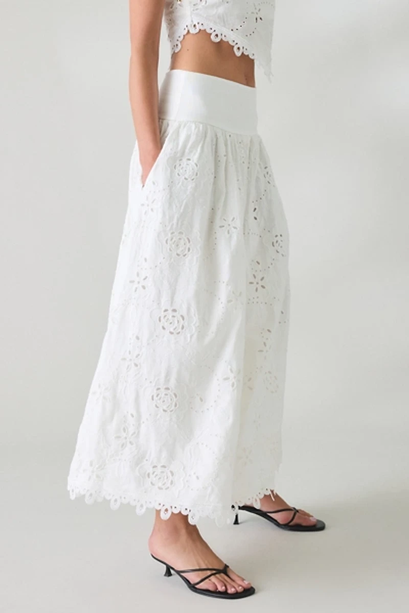 En Saison Analise Eyelet Lace Drop Waist Maxi Skirt