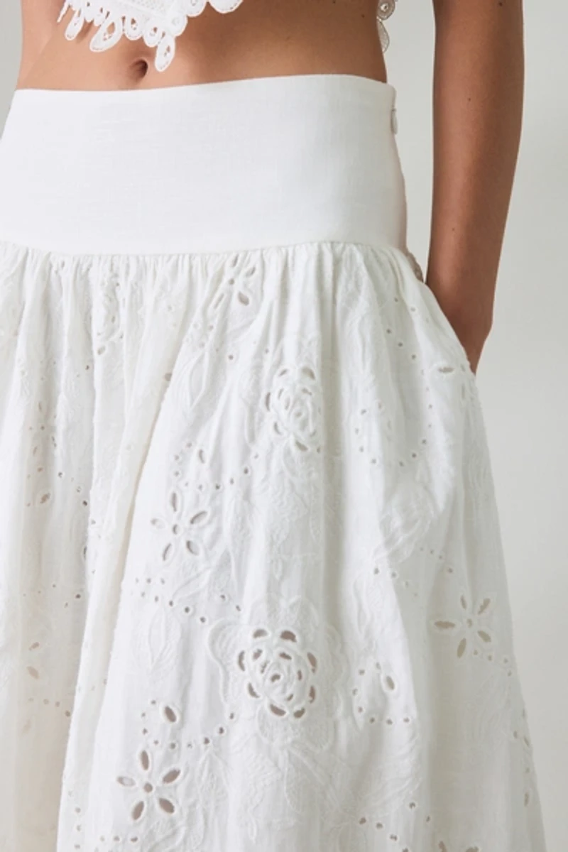 En Saison Analise Eyelet Lace Drop Waist Maxi Skirt