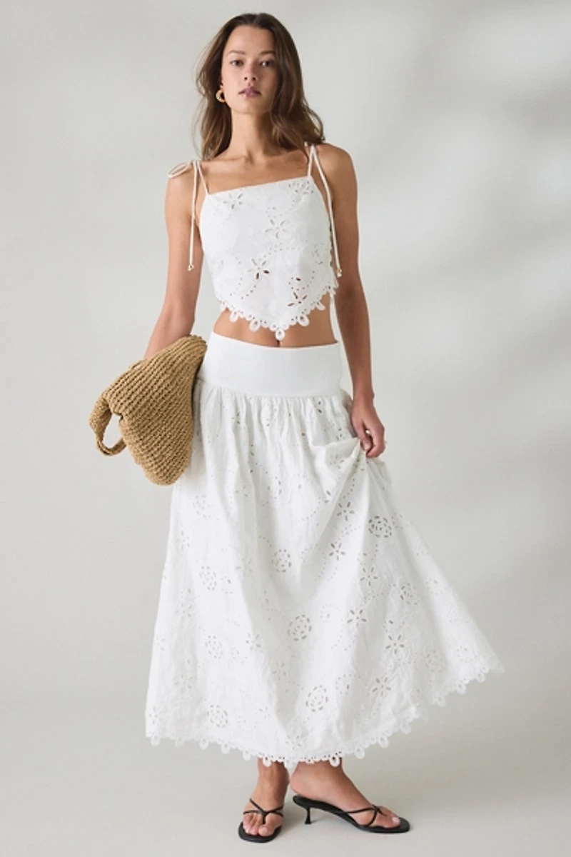 En Saison Analise Eyelet Lace Drop Waist Maxi Skirt